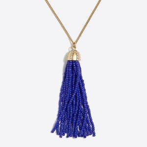 Beaded Tassel Pendant Cobalt Purple Necklace